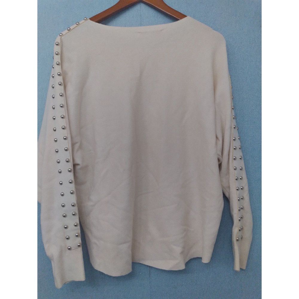 Sweater Studded Sleeve Knit Top Long Sleeve Pullover Comfy Casual